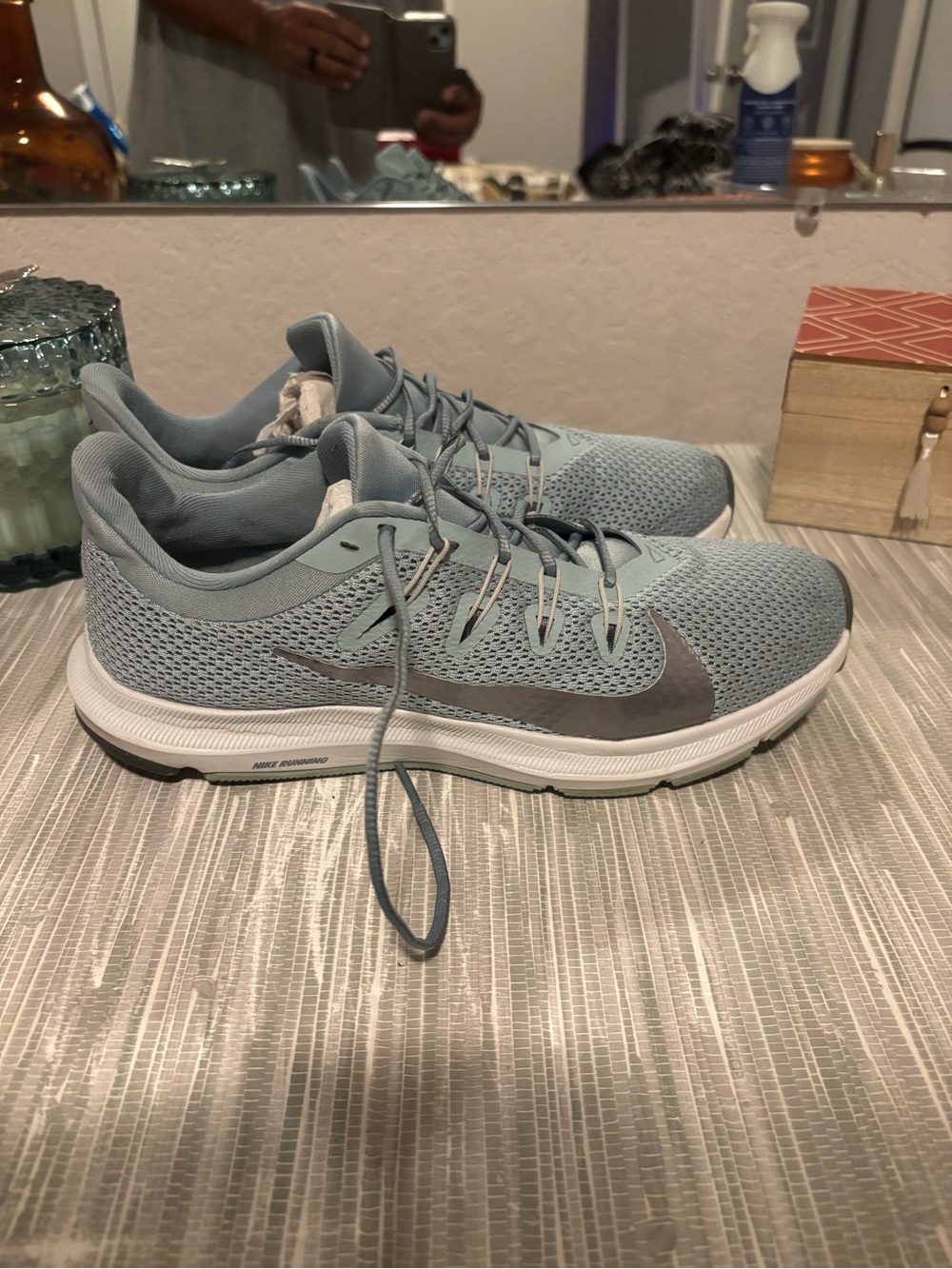 Nike Quest 2 Light Blue Mesh Running Shoes with Gray Swoosh